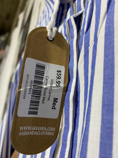 GHANDA |M| BUST 25| CLASSIC BLUE AND WHITE VERTICAL STRIPED BUTTON-UP SHIRT