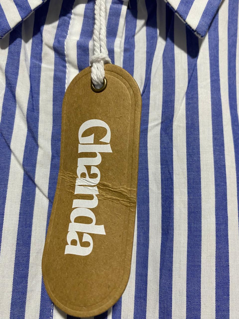 GHANDA |M| BUST 25| CLASSIC BLUE AND WHITE VERTICAL STRIPED BUTTON-UP SHIRT