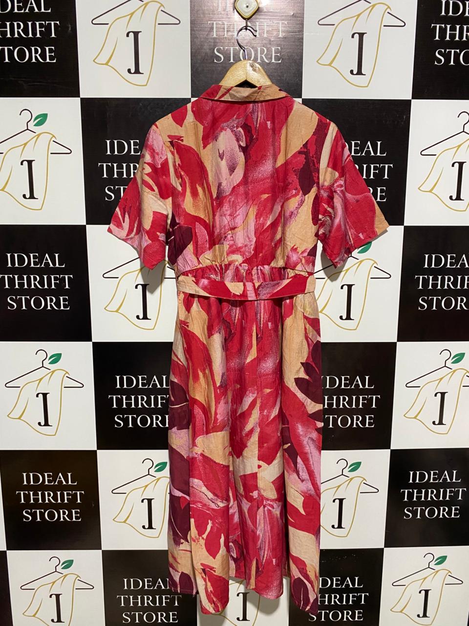 FIG |XL| BUST 20| C5| CHIC SHORT SLEEVE MIDI DRESS WITH WAIST TIE
