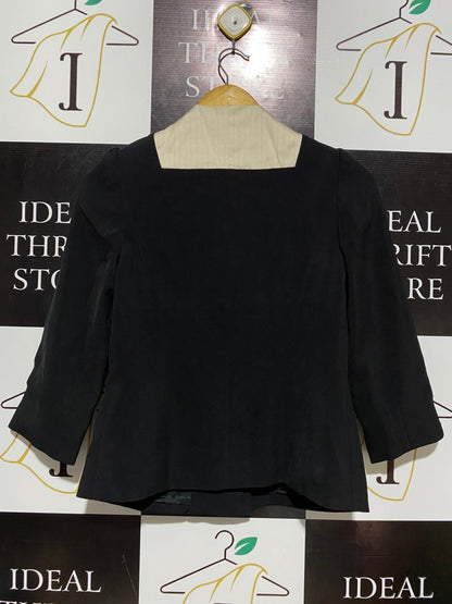 VIVA VIOLET |M| BUST 16| CHIC BLACK JACKET WITH PINSTRIPE PANELS