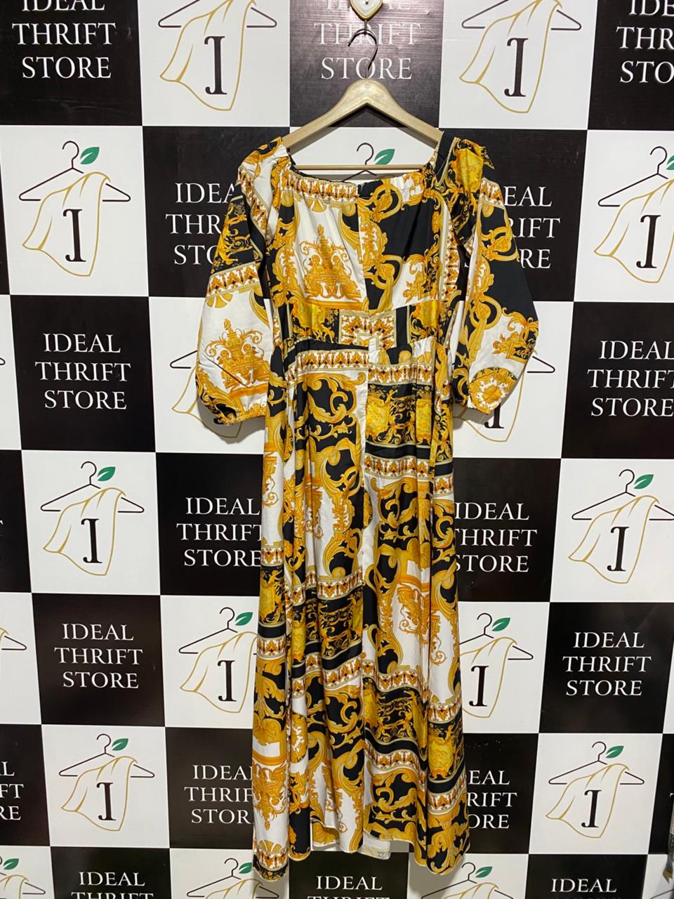 LUXURY BAROQUE ORNATE PRINT MAXI DRESS |XL| BUST 17|