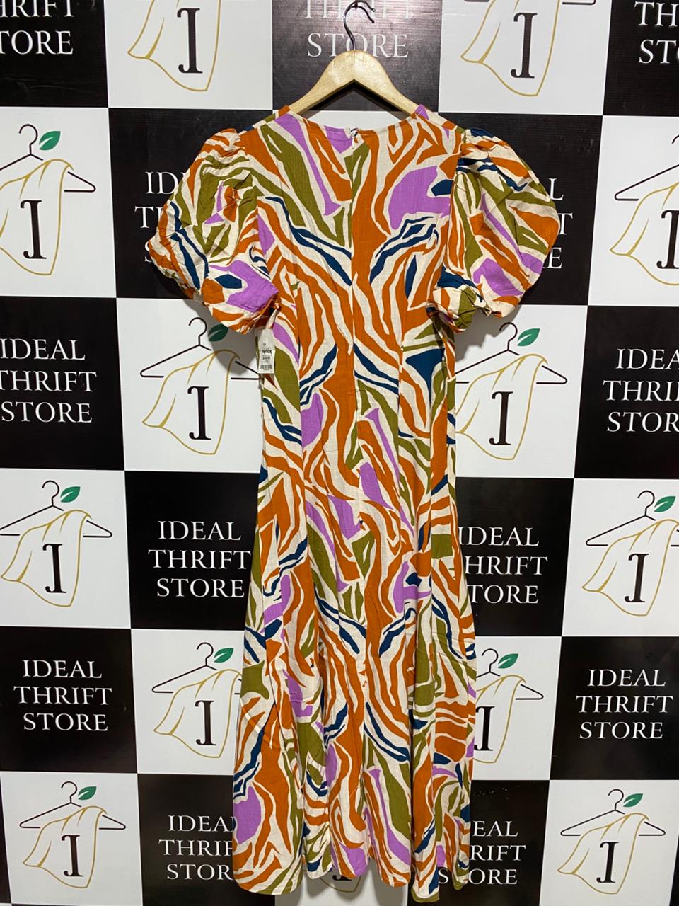 ECLECT |L| BUST 17| C3| MULTICOLOR TIGER-STRIPE ABSTRACT MAXI DRESS