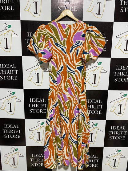 ECLECT |L| BUST 17| C3| MULTICOLOR TIGER-STRIPE ABSTRACT MAXI DRESS