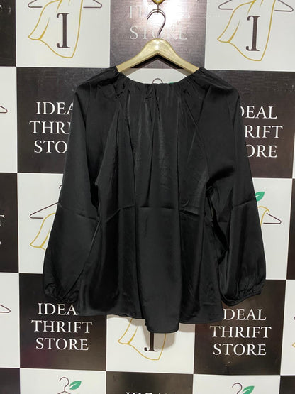 ROCKMANS |XL| BUST 22| LUXE BLACK SATIN PEASANT BLOUSE