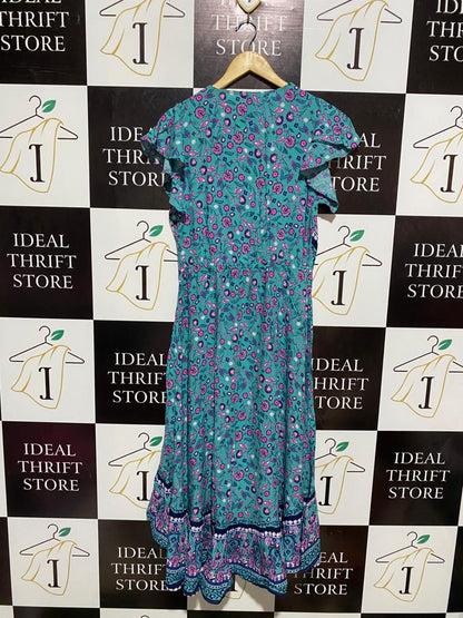 ROCKMANS |L| BUST 18|B12| VINTAGE BOHO TEAL & MAGENTA FLORAL MAXI DRESS