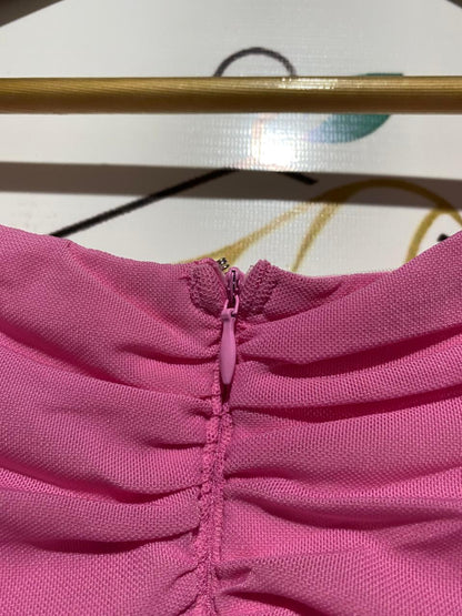 HELLO MOLLY |S| BUST 13| C3| STUNNING CANDY PINK RUCHED BODYCON MINI DRESS