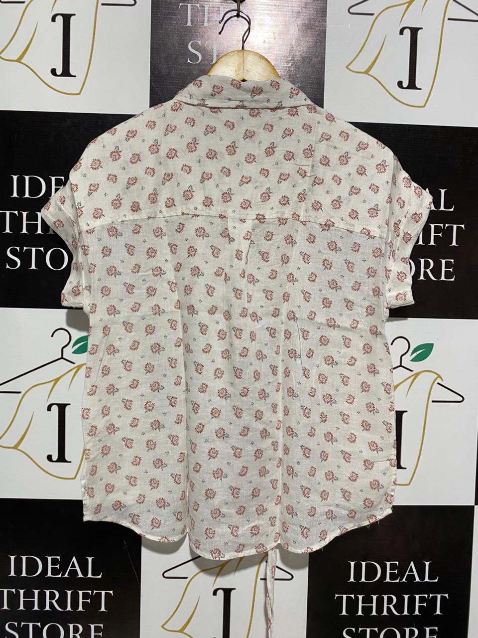JACHS |S| BUST 21| FLORAL LINEN-BLEND SHORT SLEEVE SHIRT