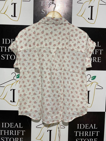 JACHS |S| BUST 21| FLORAL LINEN-BLEND SHORT SLEEVE SHIRT