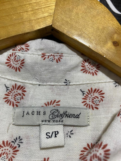 JACHS |S| BUST 21| FLORAL LINEN-BLEND SHORT SLEEVE SHIRT