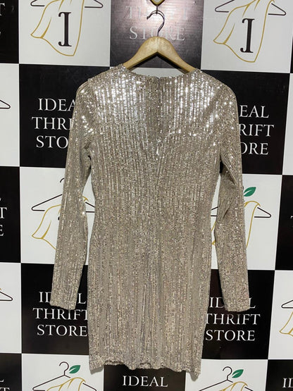 MESHKI |M| BUST 17| DAZZLING CHAMPAGNE GOLD SEQUIN MINI DRESS