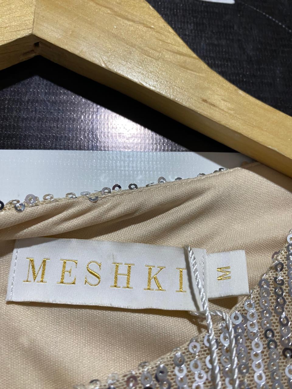 MESHKI |M| BUST 17| DAZZLING CHAMPAGNE GOLD SEQUIN MINI DRESS