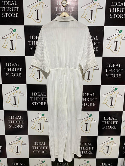 SHEIN |L| BUST FREE | CHIC OFF-WHITE PLISSÉ TEXTURED JUMPSUIT