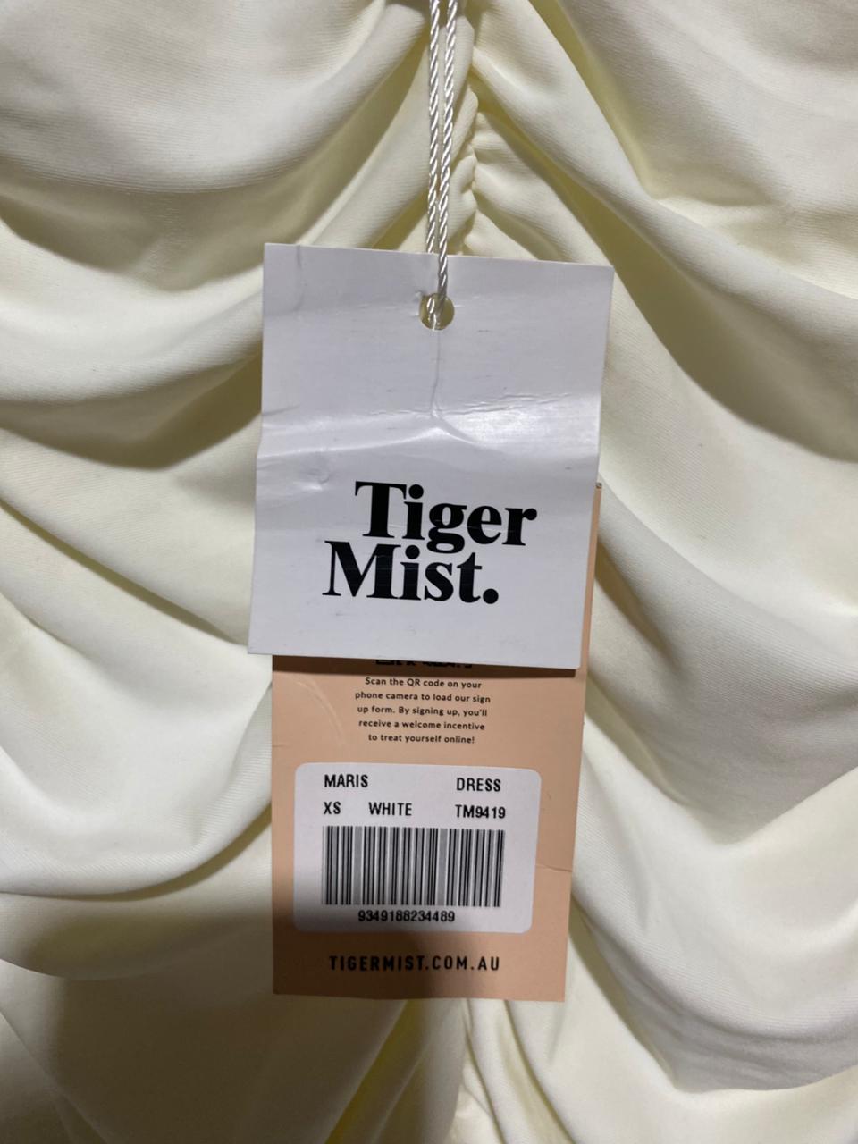 TIGER MIST |XS| BUST 11| C5|OFF-WHITE RUCHED MINI DRESS - CHIC ADJUSTABLE STRAP BODYCON PARTY DRESS WITH TIE-FRONT DETAIL