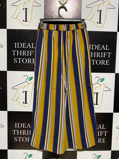 ZARA |XS| WAIST 26|C1| BOLD MUSTARD & NAVY STRIPED WIDE-LEG TROUSERS
