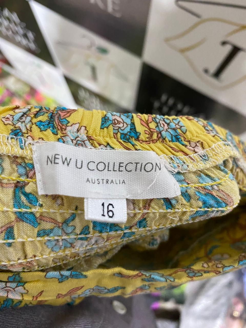NEW U COLLECTION |XL| WAIST 33| SUNSHINE FLORAL WIDE-LEG TROUSERS VIBRANT YELLOW PALAZZO