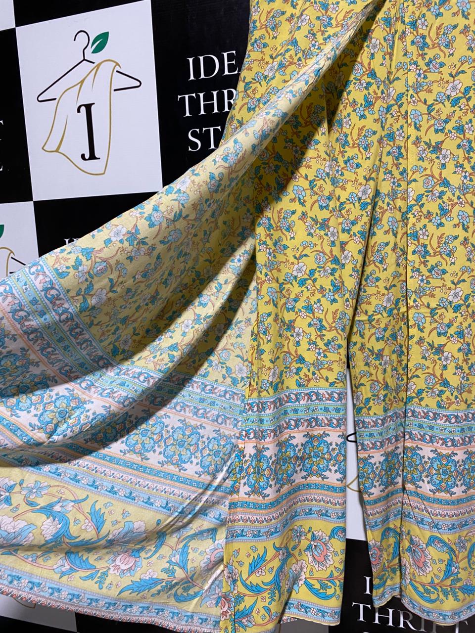 NEW U COLLECTION |XL| WAIST 33| SUNSHINE FLORAL WIDE-LEG TROUSERS VIBRANT YELLOW PALAZZO