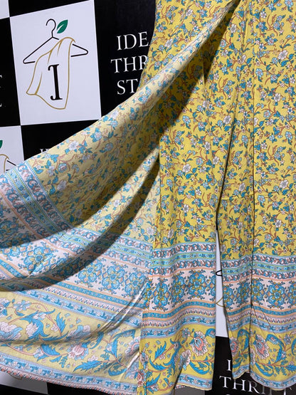 NEW U COLLECTION |XL| WAIST 33| SUNSHINE FLORAL WIDE-LEG TROUSERS VIBRANT YELLOW PALAZZO