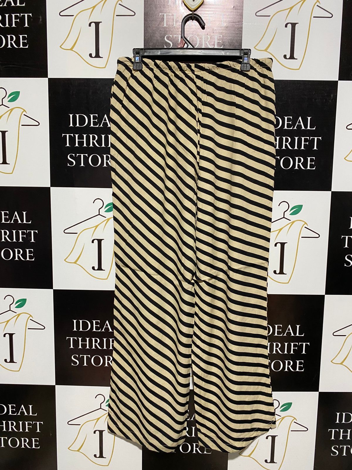 SUBTITLED |L| WAIST 32|C1| Casual Striped Wide-Leg Lounge Pants – Black & Cream