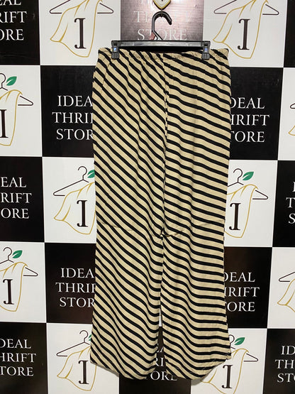 SUBTITLED |L| WAIST 32|C1| Casual Striped Wide-Leg Lounge Pants – Black & Cream