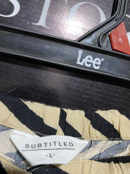 SUBTITLED |L| WAIST 32|C1| Casual Striped Wide-Leg Lounge Pants – Black & Cream