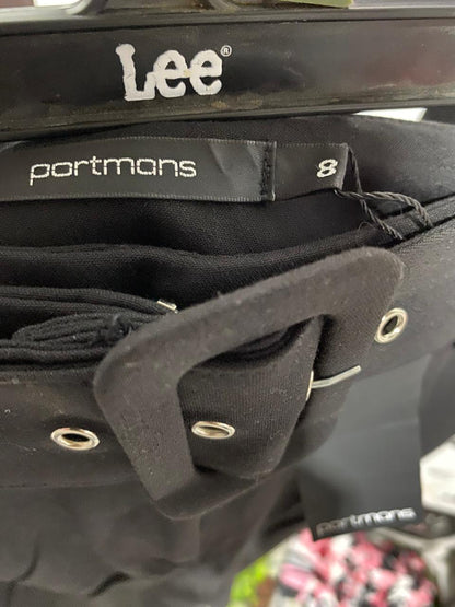 PORTMANS |M| WAIST 28| BLACK HIGH-WAISTED BELTED DRESS TROUSERS WITH FRONT PLEATS
