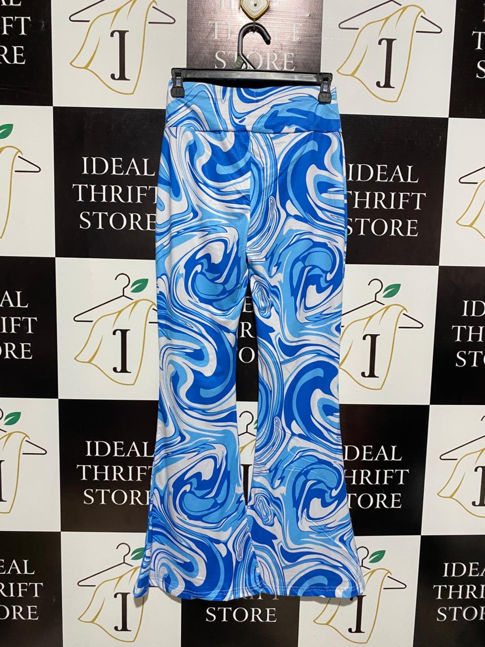 BLUE MARBLE PRINT FLARE LEGGINGS |S| WAIST 25|