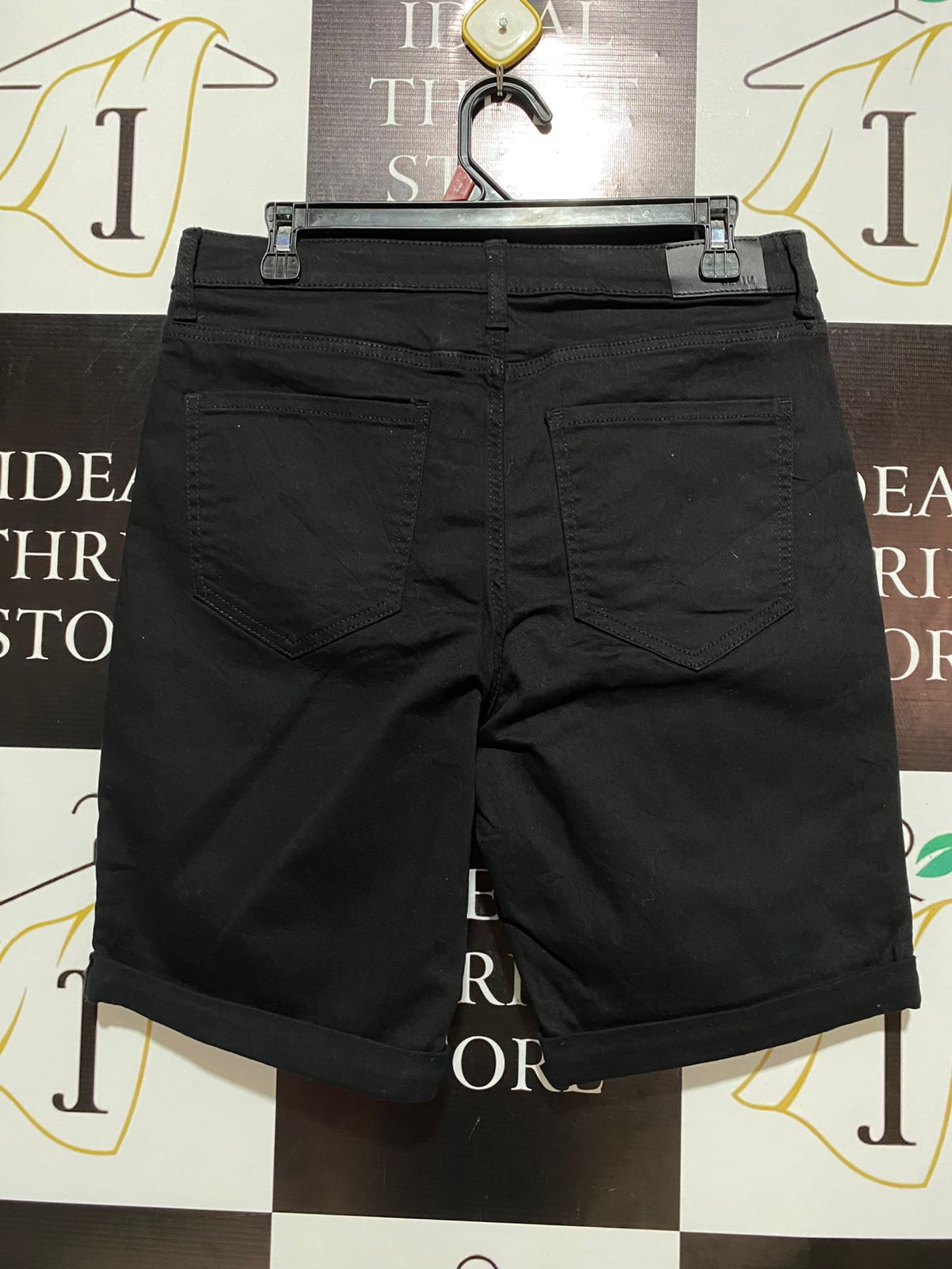 RECYCLED COTTON |XL| WAIST 32| BLACK DENIM MID-LENGTH WALKING SHORTS