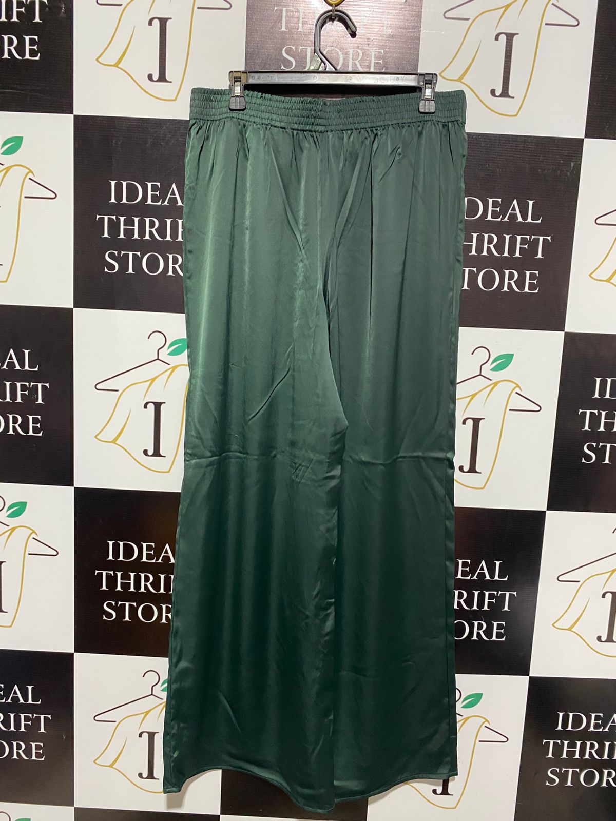 H&M |XL| WAIST 32| EMERALD SATIN HIGH-WAIST WIDE-LEG TROUSERS