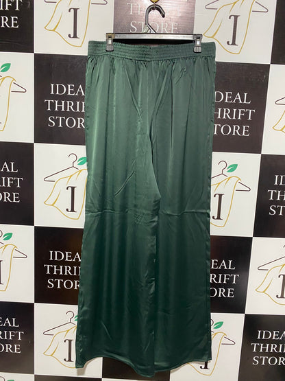 H&M |XL| WAIST 32| EMERALD SATIN HIGH-WAIST WIDE-LEG TROUSERS
