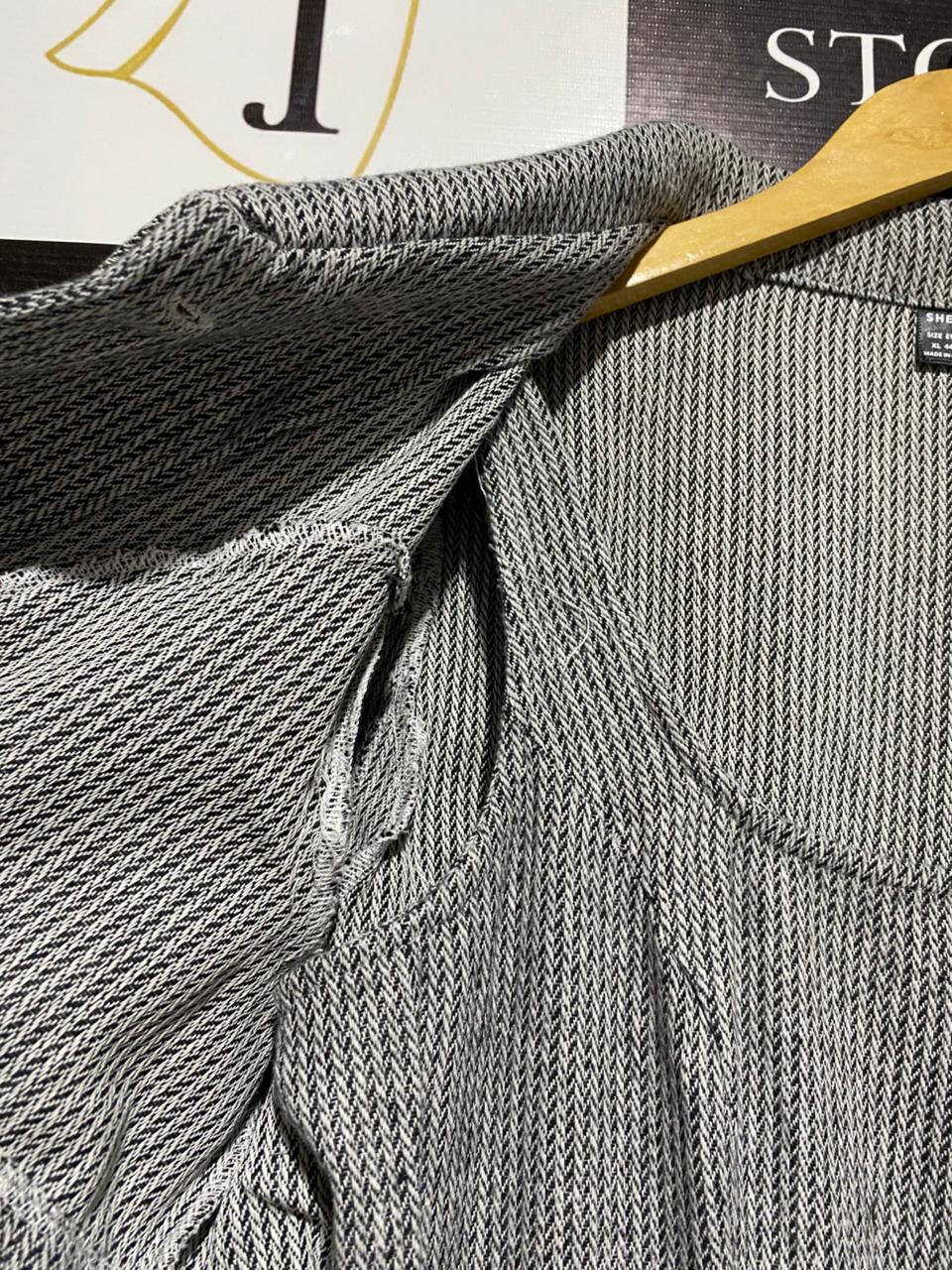 SHEIN |XL| GREY MICRO-PINSTRIPE COLLARED MIDI DRESS