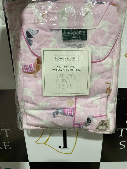 MORGAN & FINCH  |M| PLAYFUL PINK DACHSHUND PRINT PAJAMA SET - BUTTON-DOWN TOP & ELASTIC WAIST PANTS
