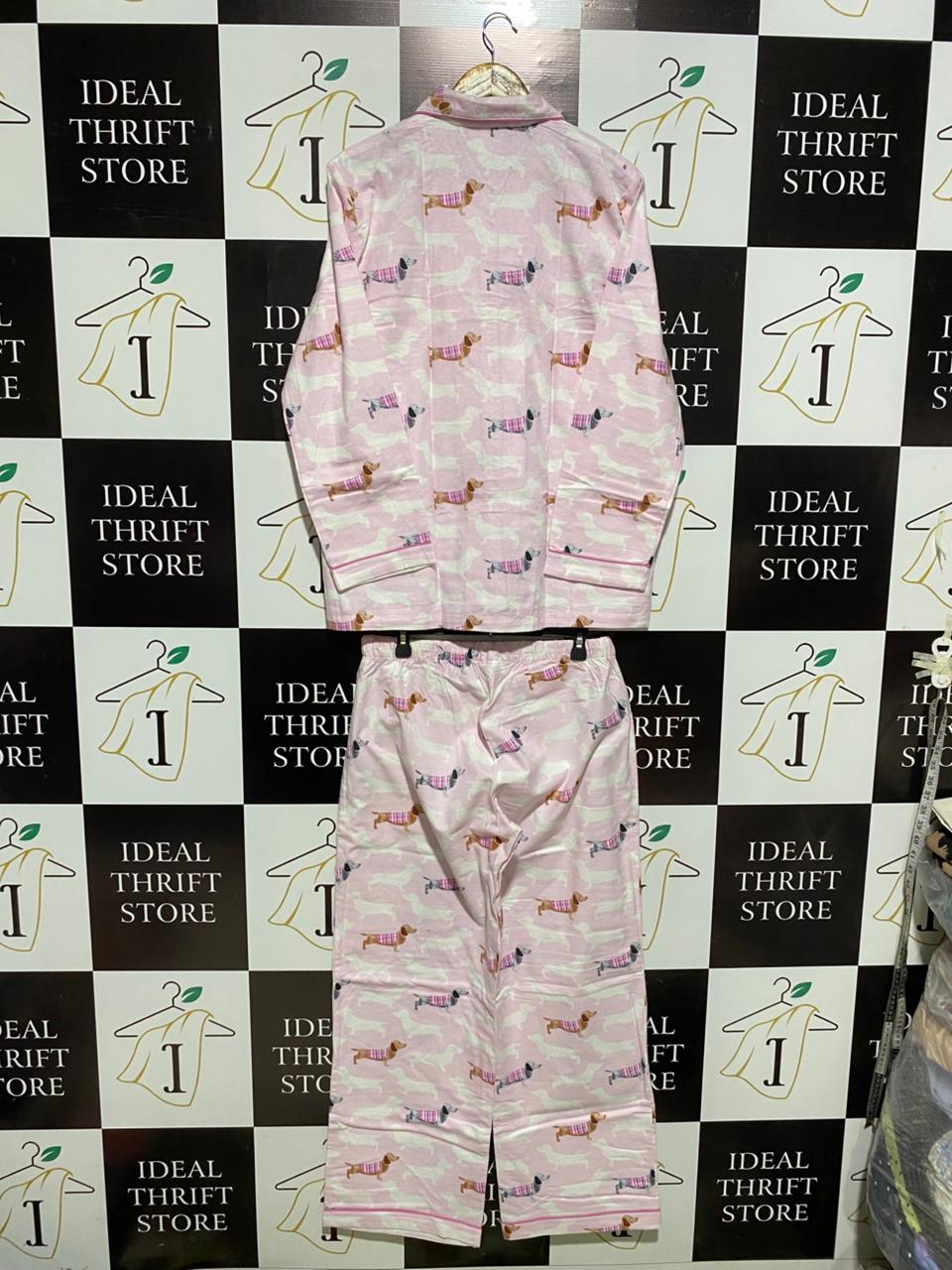MORGAN & FINCH  |M| PLAYFUL PINK DACHSHUND PRINT PAJAMA SET - BUTTON-DOWN TOP & ELASTIC WAIST PANTS