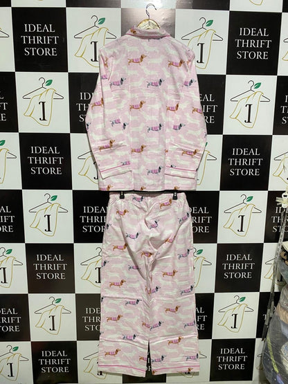 MORGAN & FINCH  |M| PLAYFUL PINK DACHSHUND PRINT PAJAMA SET - BUTTON-DOWN TOP & ELASTIC WAIST PANTS