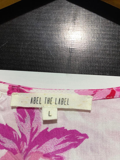 ABEL THE LABEL |L| BUST 17| VIBRANT PINK FLORAL MIDI DRESS - V-NECK WITH HIGH-LOW HEMLINE