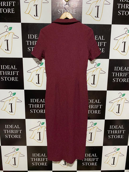 & ME |L| BUST 18| TEXTURED BURGUNDY BUTTON-DOWN MIDI DRESS