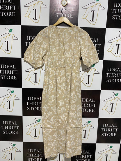 ANKO |L| BUST 18| C5| VINTAGE-INSPIRED FLORAL PUFF SLEEVE MAXI DRESS - EARTHY BEIGE & CREAM