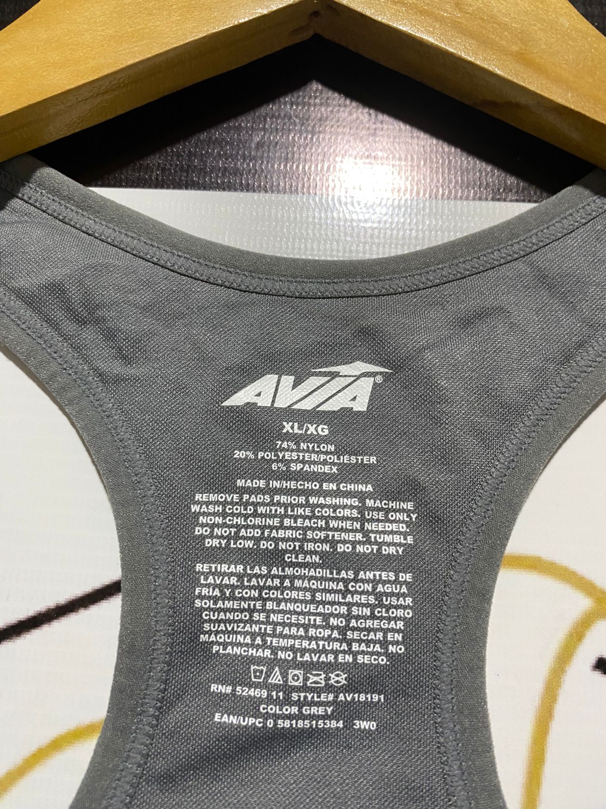 AVIA |XL| BUST 13| ZIP-FRONT HEATHER GREY RACERBACK SPORTS BRA