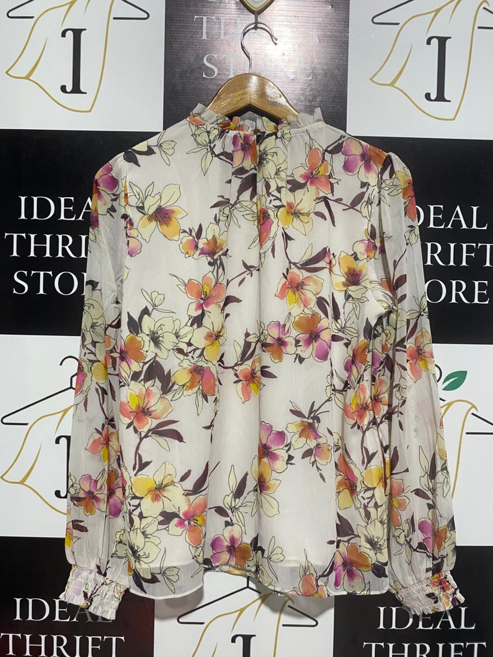 PORTMONS |L| BUST 20| ROMANTIC CREAM FLORAL SMOCKED BLOUSE