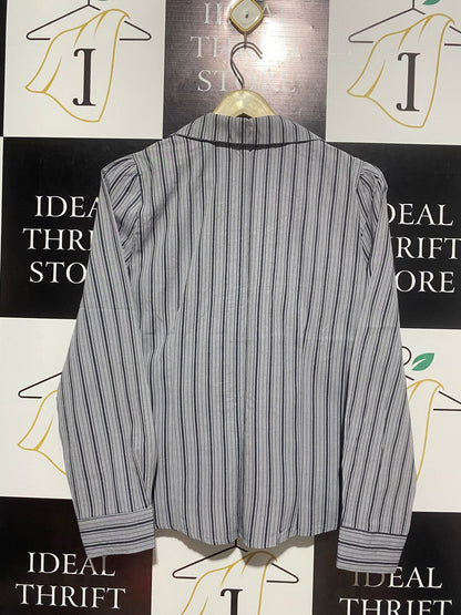VALLEYGIRL |L| BUST 19| GREY PINSTRIPE RUCHED BUST BLOUSE