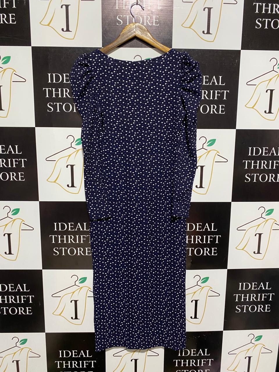 SHEIN |M| BUST 16| C6| NAVY POLKA DOT PUFF SLEEVE MIDI DRESS