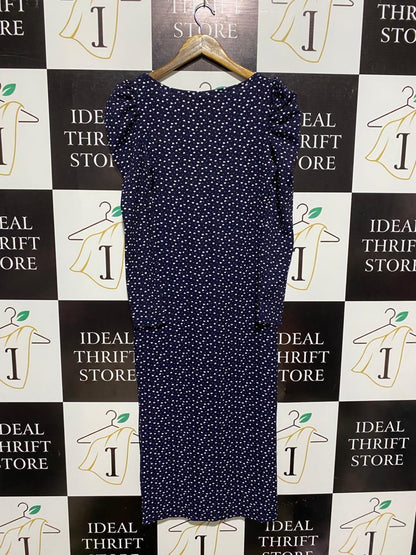 SHEIN |M| BUST 16| C6| NAVY POLKA DOT PUFF SLEEVE MIDI DRESS