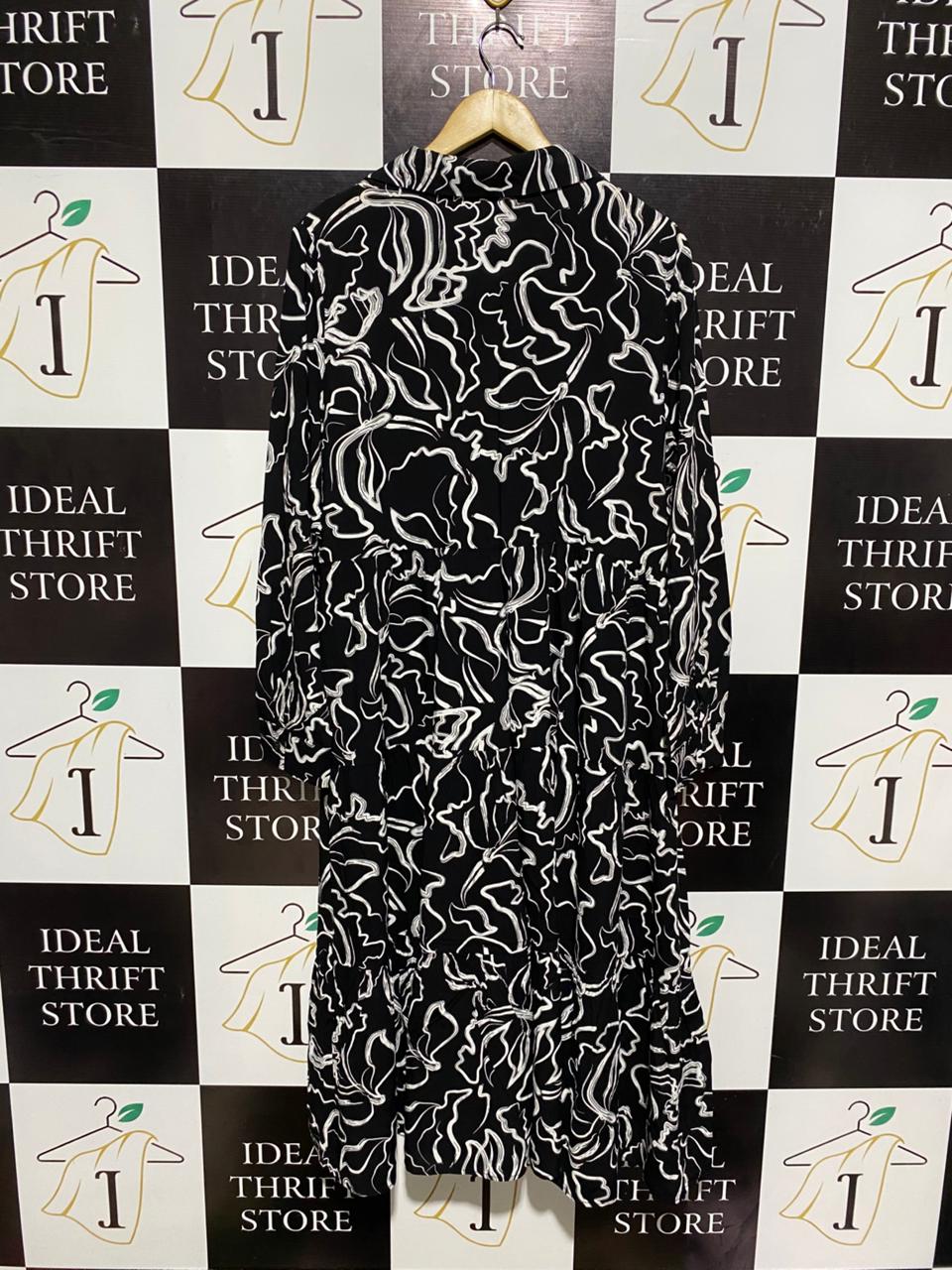GRACE & CO |XL| BUST 21| C6| BLACK & WHITE ABSTRACT SHIRT DRESS