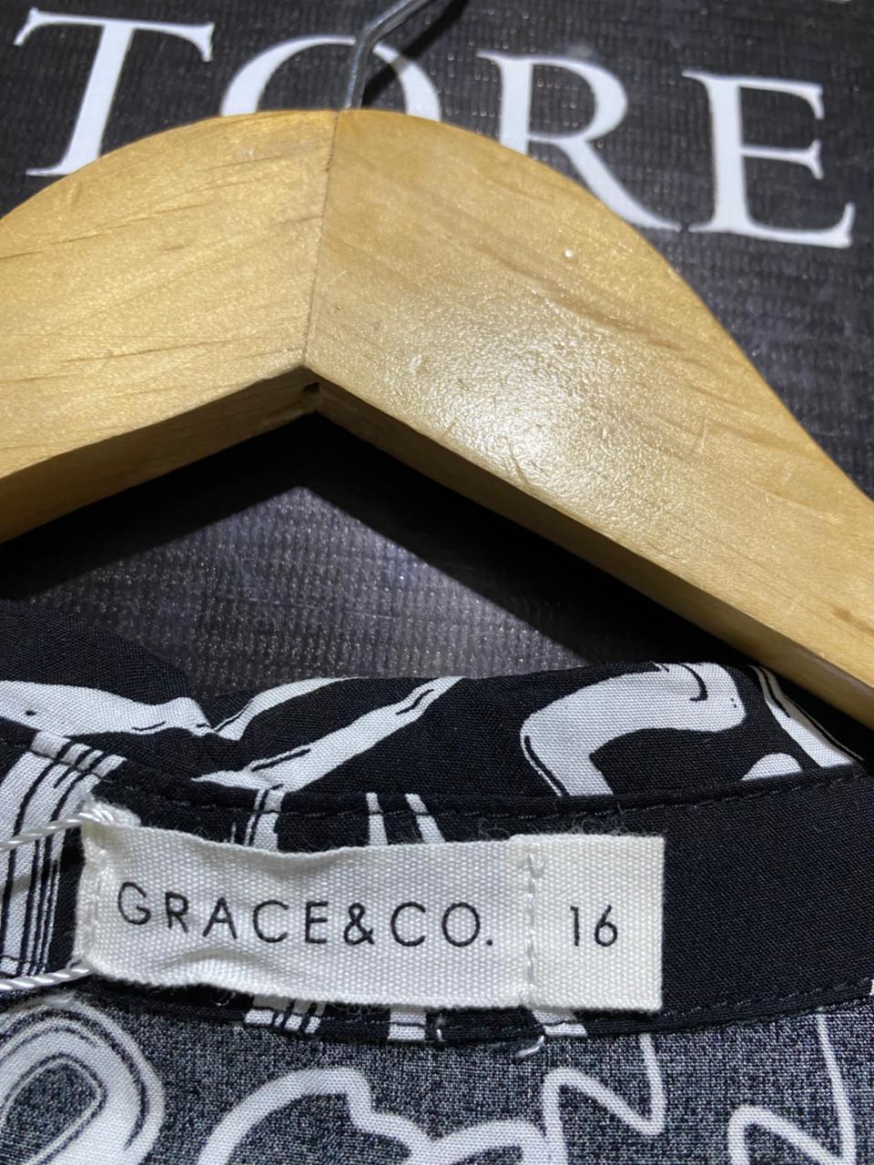 GRACE & CO |XL| BUST 21| C6| BLACK & WHITE ABSTRACT SHIRT DRESS