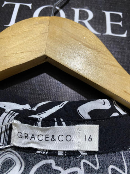 GRACE & CO |XL| BUST 21| C6| BLACK & WHITE ABSTRACT SHIRT DRESS