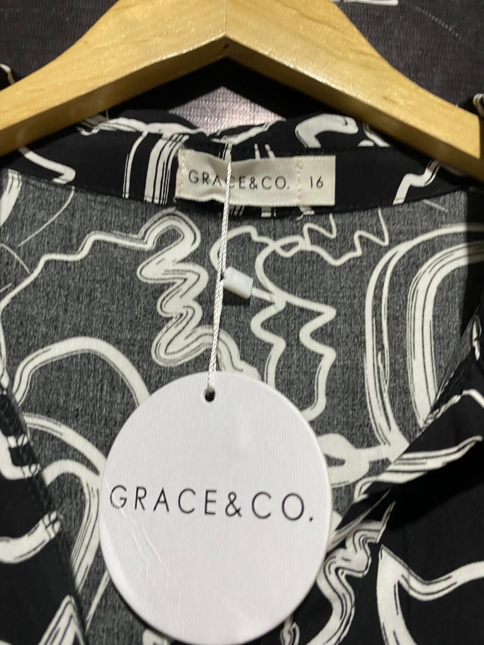 GRACE & CO |XL| BUST 21| C6| BLACK & WHITE ABSTRACT SHIRT DRESS