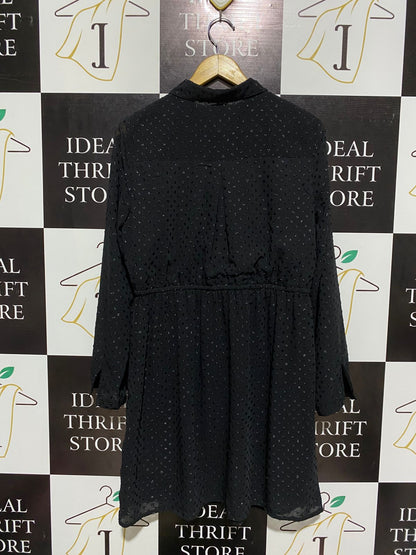TOKITO |L| BUST 19| BLACK SHEER POLKA DOT MINI SHIRT DRESS