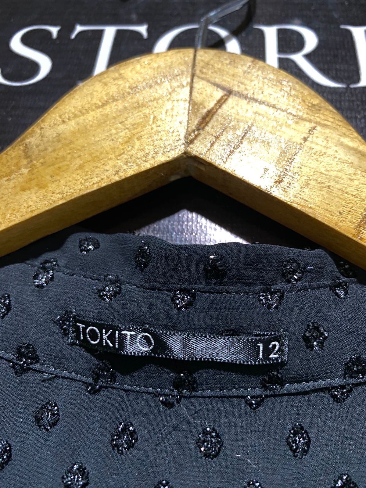 TOKITO |L| BUST 19| BLACK SHEER POLKA DOT MINI SHIRT DRESS