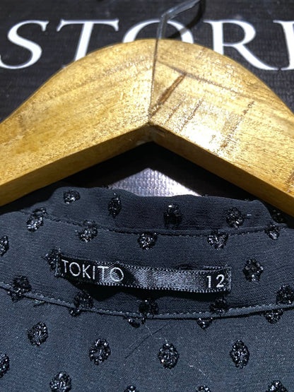 TOKITO |L| BUST 19| BLACK SHEER POLKA DOT MINI SHIRT DRESS