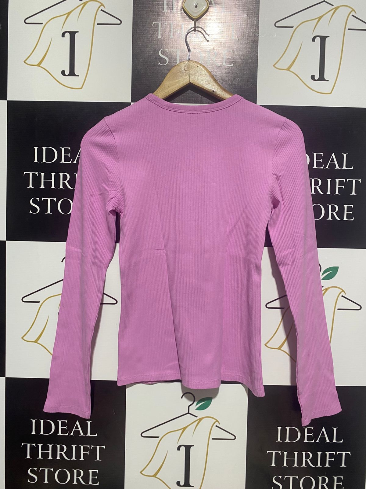 YOUTH |M| BUST 15| PINK RIBBED LONG-SLEEVE CREW NECK TOP