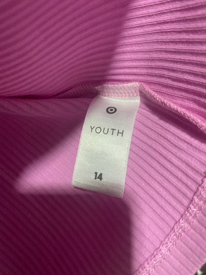 YOUTH |M| BUST 15| PINK RIBBED LONG-SLEEVE CREW NECK TOP
